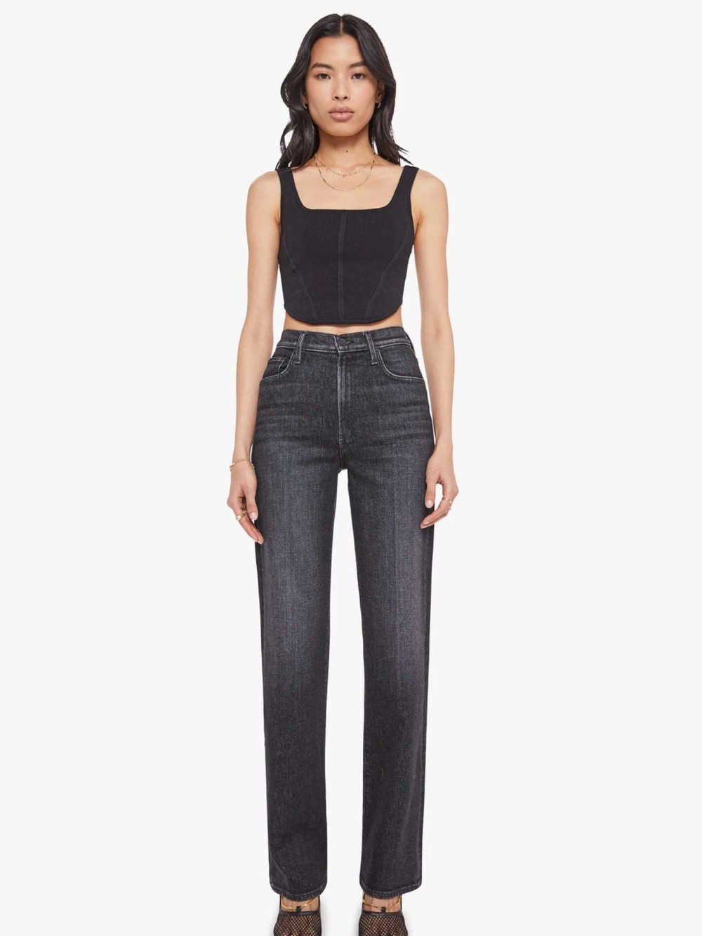 NWT Mother The Rambler Zip Heel Jeans Keep It Sharp Black